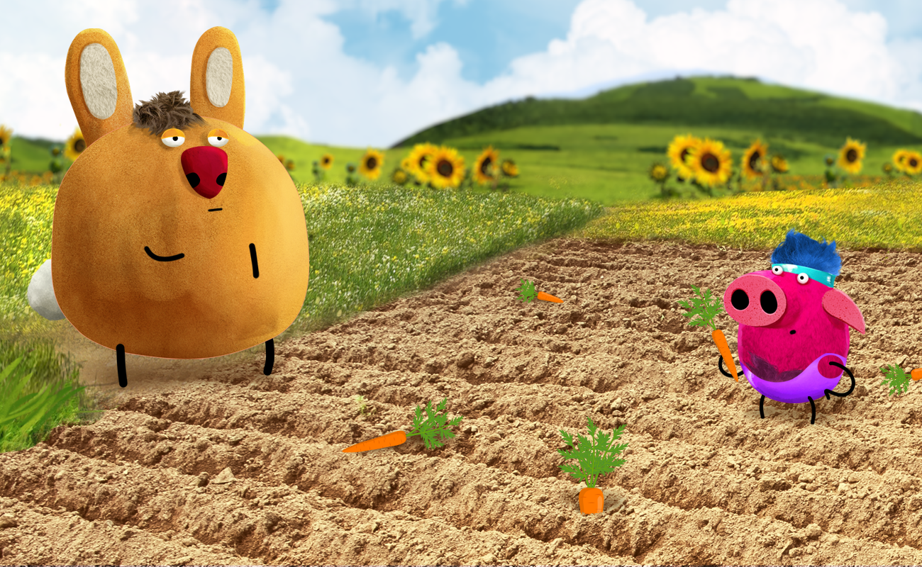 Na obrazku widac Uchola i Chrumasa. Stoja na pustym polu, gdzie rosła wczesniej marchewka. 